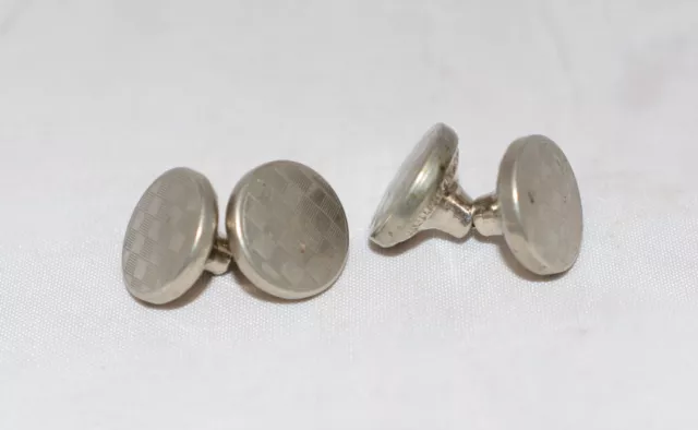 Imitation Brand Vintage Silver Colour Checkerboard Retractable Chain Cufflinks
