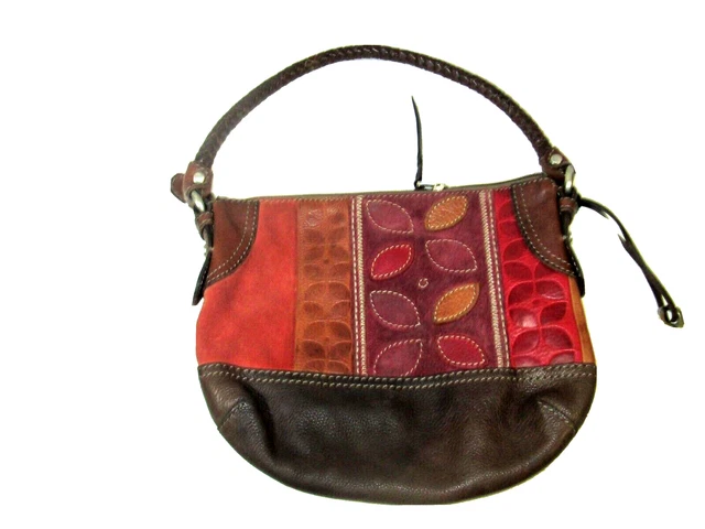 FOSSIL Genuine Leather/Suede Colorful Colorblock Patchwork Embossed Shoulder Bag