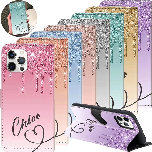 Bling Personalized Folio Stand Leather Case Cover For iPhone 14 13 Pro Max 12 11