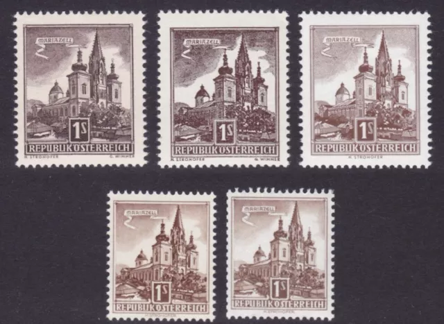 Ö.1957-60 Freimarken BAUTEN ANK.Nr.:1044,1046,1097,1115A+B Stichtief-Buchdruck