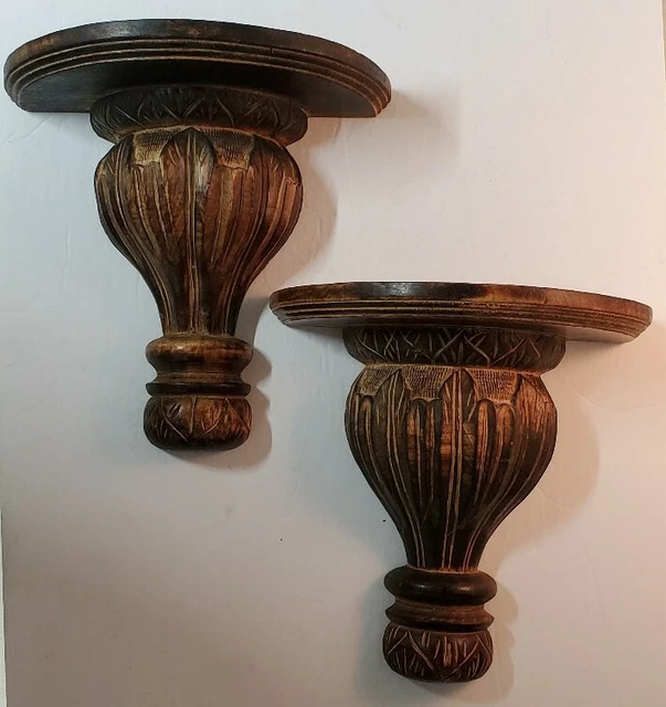 WALL SHELVES DECORATIVE WALL BRACKET. Set of two. SOLID WOOD, MADE IN INDIA.