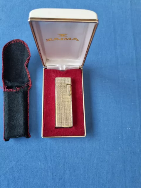 Ancien Briquet A Gaz Zaima Castaly Metal Dore  Coffret  1971