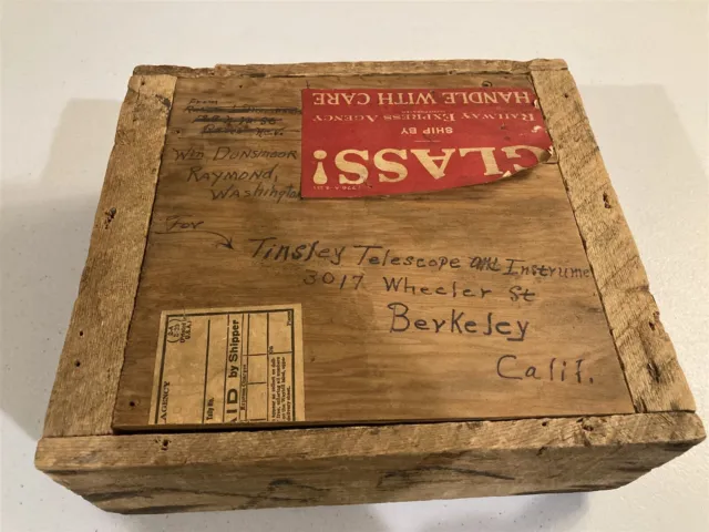vintage wooden shipping box, Railway Express Agency, Tinsley Telescope