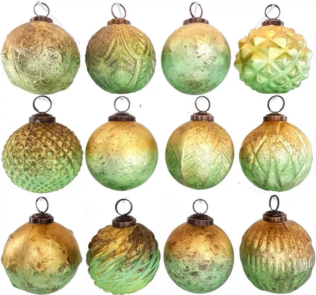 12 Weihnachtskugeln Glas Christbaumkugeln Set Christbaumschmuck gold grün