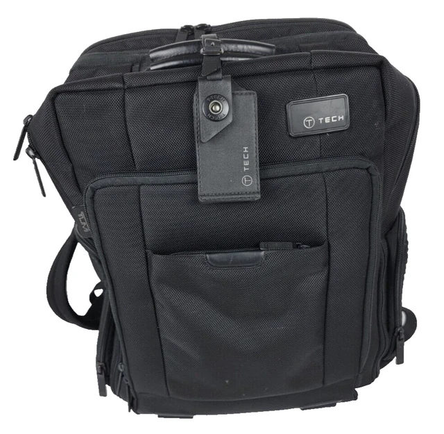 Versatile Tumi T-Tech T-Pass Black Nylon Laptop Backpack Leather Handle 58581D