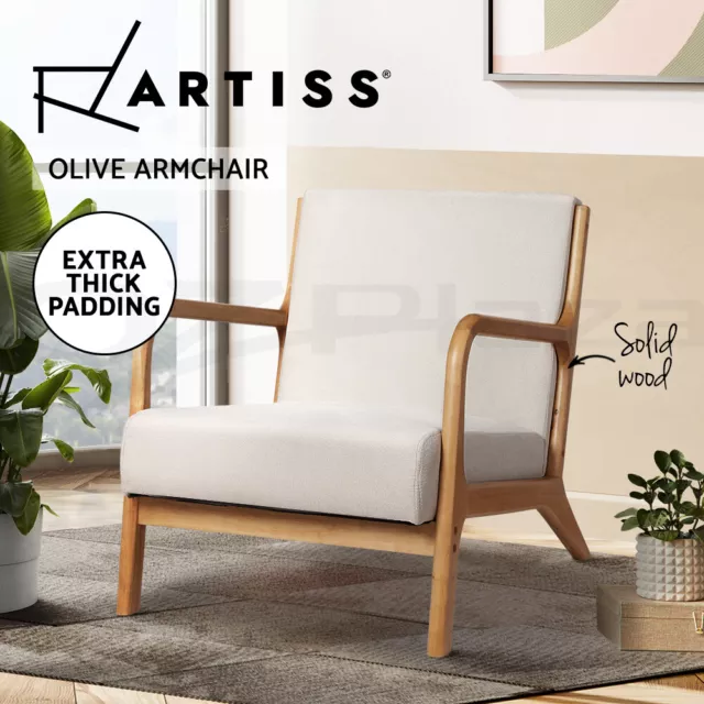 Artiss Armchair Lounge Chair Accent Armchairs Couch Sofa Bedroom Beige Wood