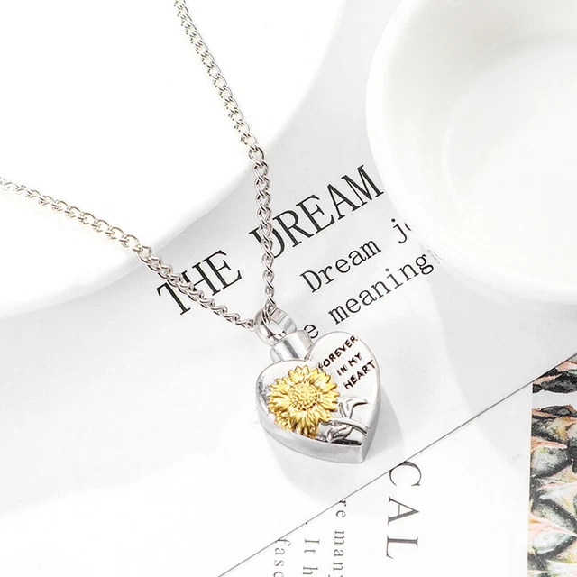 Lady Chain Heart Sunflower Pendant Keepsake Memorial Urn Choker Necklace Jew.SD