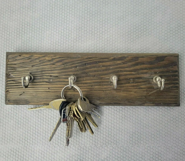 Rustic Handmade Wood Key Holder Rack Cabin Cottage Office Wall Hanging 4 Hooks