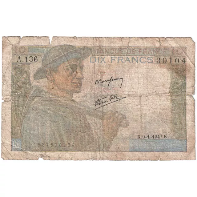 [#196122] France, 10 Francs,Mineur, 1947, A.136, VG, Fayette:8.17, KM:99, e