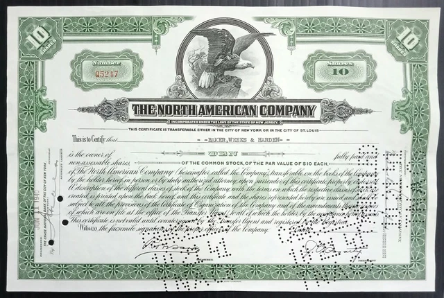 AOP USA 1940 The North American Co.10 shares certificate