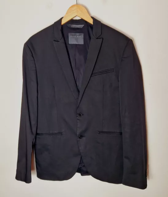 Zara Man Suit Jacket Size 42R / XL Black Slim Fit Textured Blazer Sartorial
