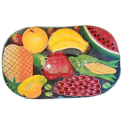 Rustic Hand Painted Metal Fruit Vegetable Bowl Dish Farmhouse 11X7" approx.