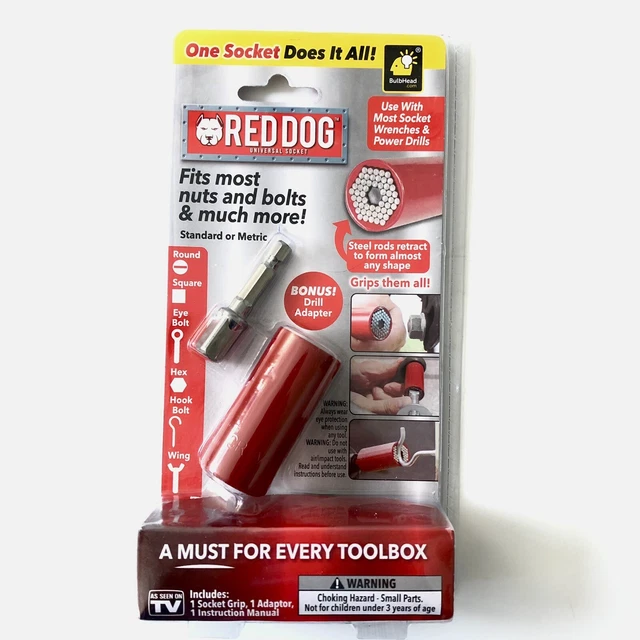 Red Dog Socket AS-SEEN-ON-TV w/ Bonus Drill Adapter Use with Most Socket