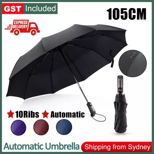 Automatic Umbrella Auto Open Close Compact Folding Anti Rain Windproof 10Ribs AU