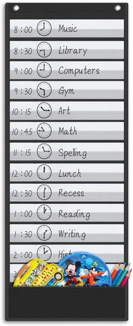 DAILY SCHEDULE POCKET Chart, School Smart Pocket Chart with 18 Blank ...