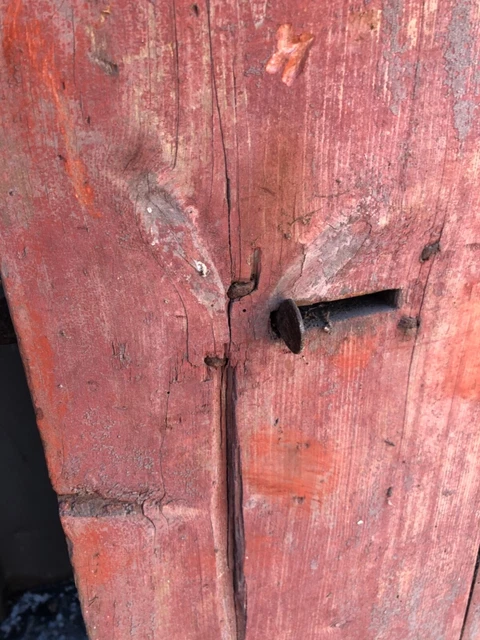 vintage mid 19th century PA barn door with strap hinges 39.25” w x 40” h RED 6