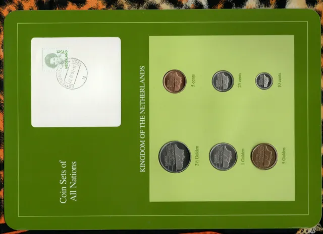 Coin Sets of All Nations Netherlands UNC 25,10,5 Cents 1,2.5,5 Gulden 1991