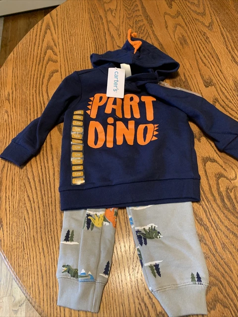 Carter's Infant Boys Two (2) Piece Dino Hoodie Set Blue And Gray 12 Months NWT