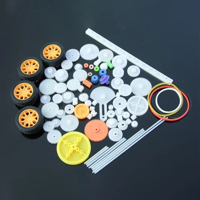 Kit D’engrenages Plastique 78 Pièces – Poulies, Crémaillères, Vis Sans Fin – Pour Modèles RC Et Robots DIY