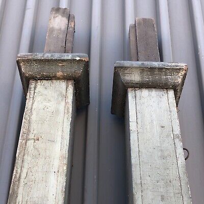 c1870 pair antique boxed porch posts BEEFY molded crown 101.5” x 6” sq 13” exten 11