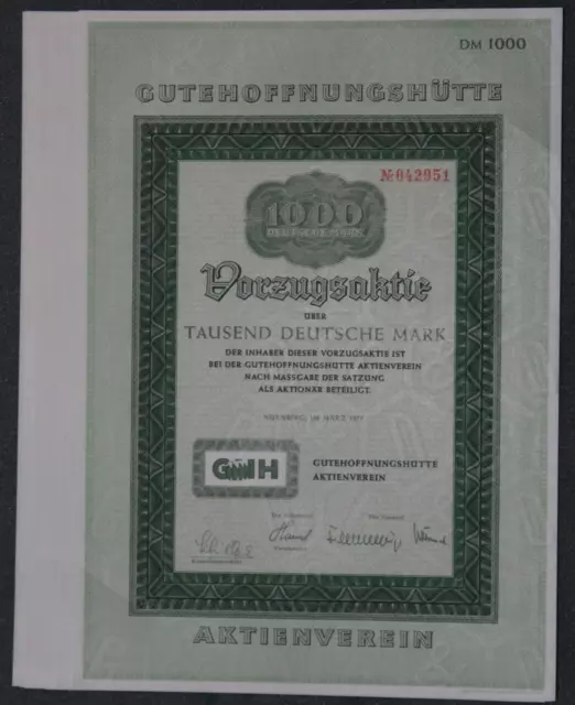 10 X Gutehoffungshütte Aktienverein Vorzüge 1975 1000 DM