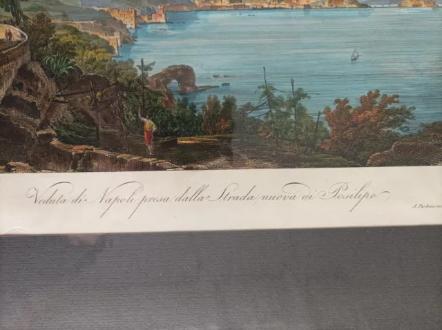 1845 ca. Veduta di Napoli da Posillipo  Acquaforte Acquerellata In Pass 3