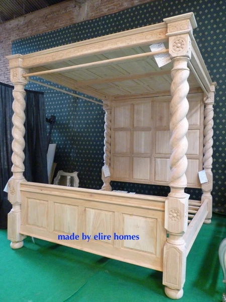 BESPOKE King 5' OAK Raw Unpainted Natural Four poster canopy Tudor Bed 60"x80" BESPOKE King 5' OAK Raw Unpainted Natural Four poster canopy Tudor Bed 60"x80"