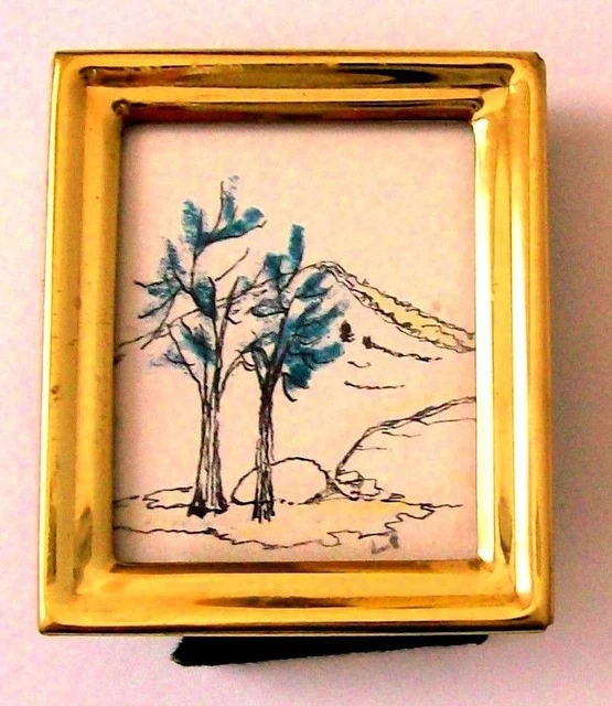 Miniature Watercolor Dollhouse Art Wall Hanging Original Framed Landscape Tree