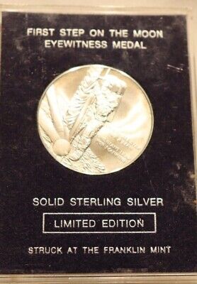 First Step On The Moon 26 grams .925 Sterling Silver Medal By Franklin Mint