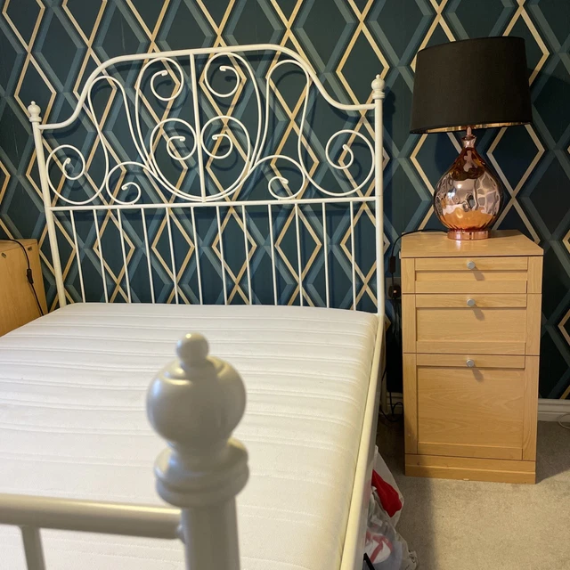 DOUBLE BED FRAME and Mattress, metal, white, ikea £100.00 PicClick UK