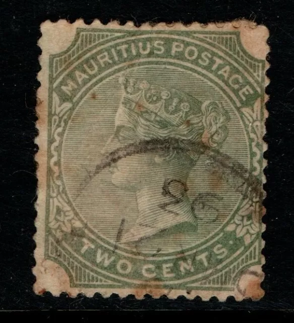 Mauritius 1883 1894 2c Two cents green Wmk Crown CA SG103 Used see note