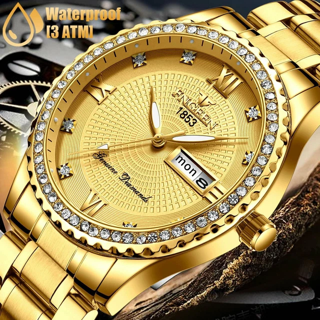 WATERPROOF GOLD MEN'S Watch Classic Stainless Steel Quartz Analog