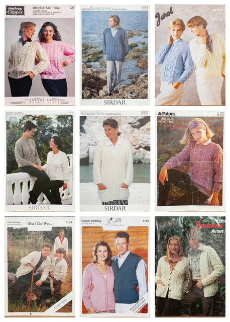 Job Lot 9 Knitting Patterns Sweaters Cardigans Ladies Mens Sirdar Bundle Vintage