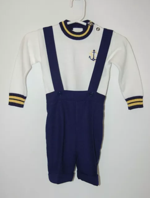 Vintage Toddler Baby Boy Blue Shorts And White Nautical Sweater Set Size 2T
