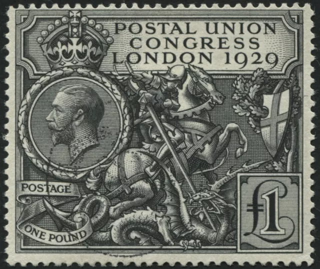 SG438 1929 Postal Union Congress £1 Black, light CDS postmarks and good perfs