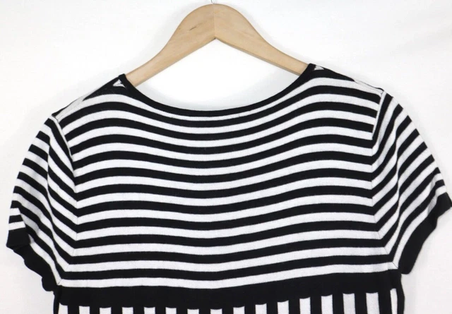 Marimekko Femme Tunique Robe Pull Rayé Noir Blanc Sz M 4