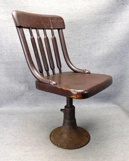ANTIQUE WOOD & Cast Iron Base Adjustable School Childs Chair Unmarked
