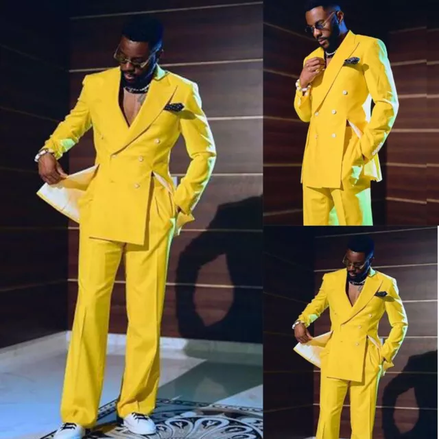 Yellow Men Suits Double Breasted Casual Party Casual Formal Business Party Blaze