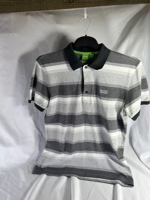 Hugo Boss Green Label Men’s Polo Shirt. Grey/Black Striped. Size Large. VGC