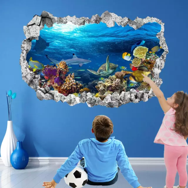 Coral Reef Fishes Sea Turtle Underwater Wall Sticker Mural Decal Poster Print