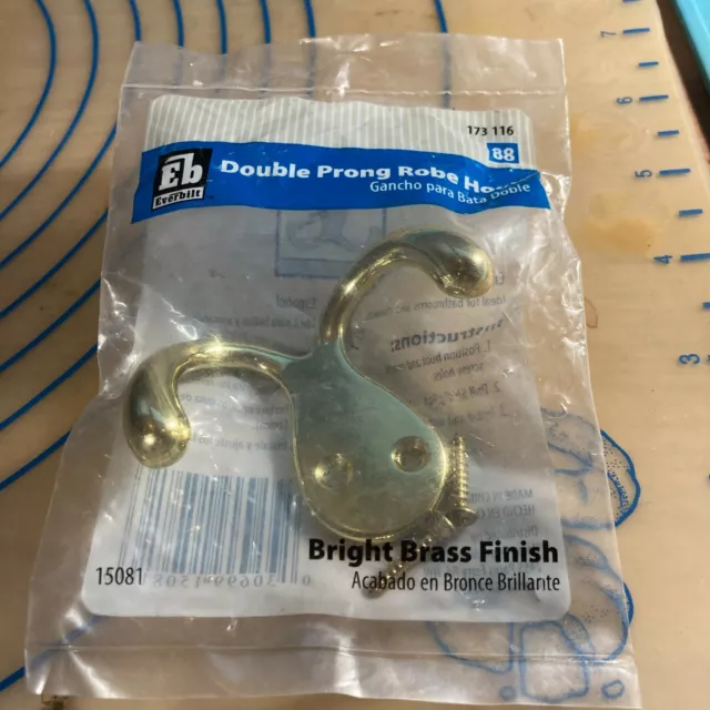 13 PCS EVERBILT Bright Brass Heavy Duty Double Prong Coat Hooks Wall Mount