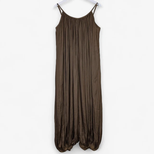 ZARA NEW WOMAN Ss25 Puff-Hem Strappy Zw Pleated Jumpsuit