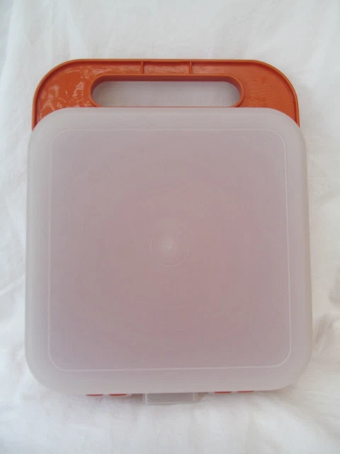VINTAGE TUPPERWARE LUNCH Box With Road Signs Design White & Orange 70s