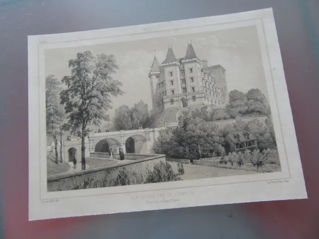 Gravure 1860 Pau Pyrénées Grande Façade Du Château Vue Prise Du Cote Du Midi