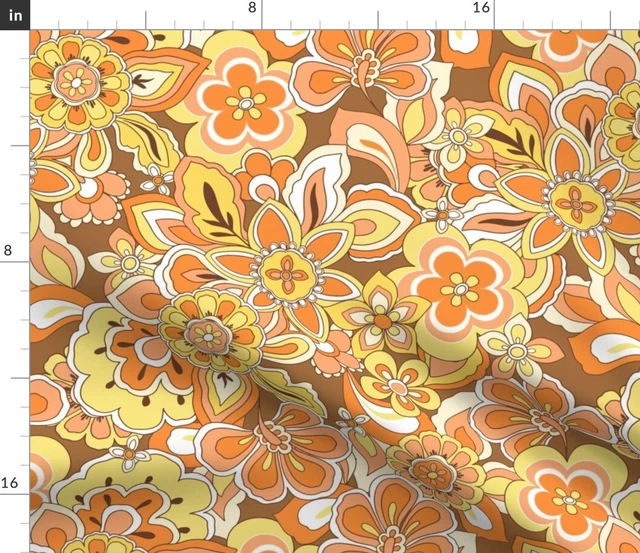 70S Floral Retro Orange Yellow Brown Flower Spoonflower Fabric by the Yard