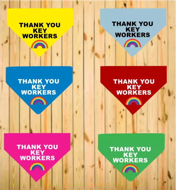 Thank You Key Workers Rainbow Printed Dog Bandana 6 Colours 3 Sizes Charity