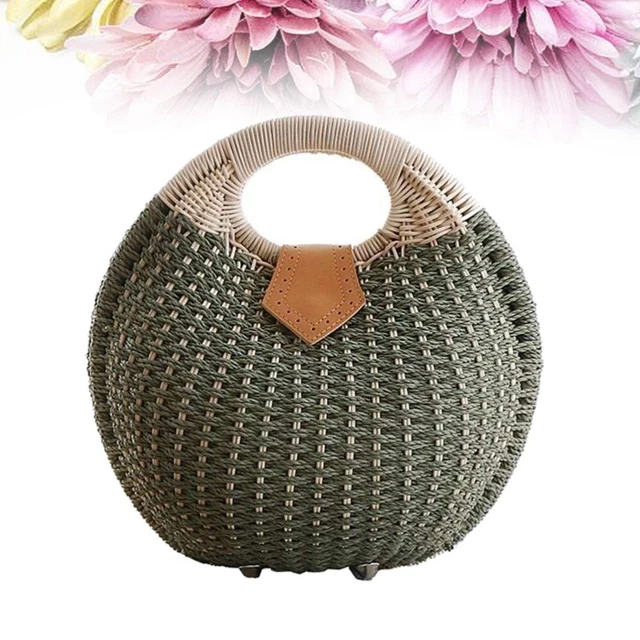 Handbag Rattan Green Handbags Women Straw Purses Women Wallet