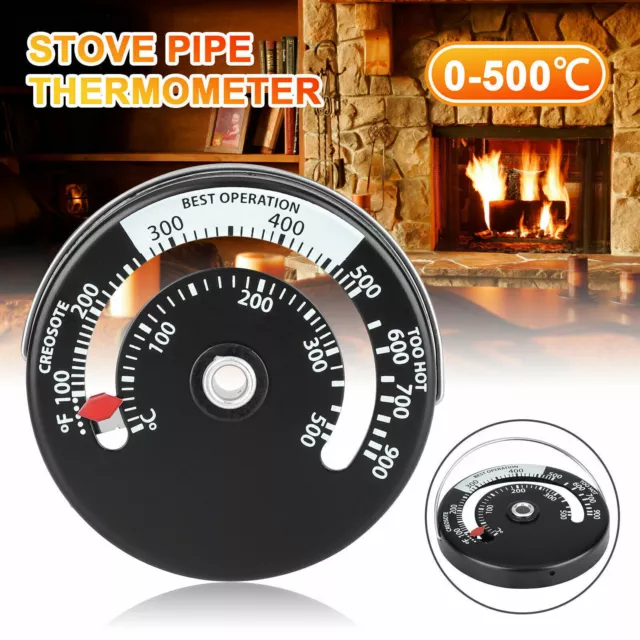 New Magnetic Wood Stove Pipe Fireplace Heat Temperature Gauge Thermometer Tester