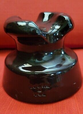 Vintage Electrical Saddle-top Insulator Dark Brown Glazed Porcelain, LOCKE USA