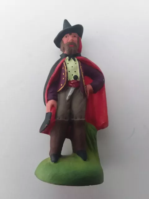 Marcel Carbonel Santons 7cm homme cape et poignard Crèche, figurine en argile